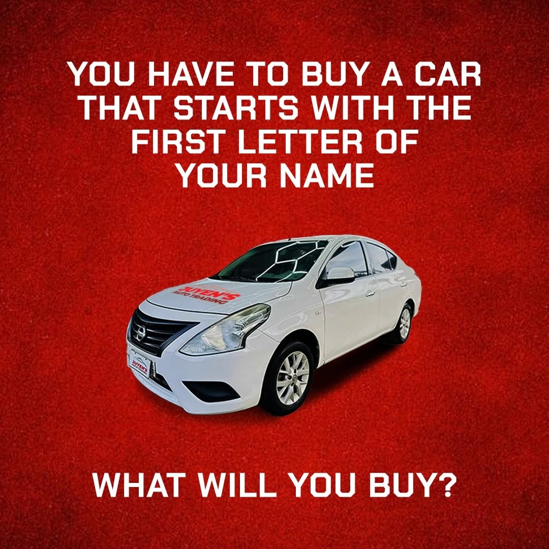 Buy a car starting with the first letter of your name — engagement post